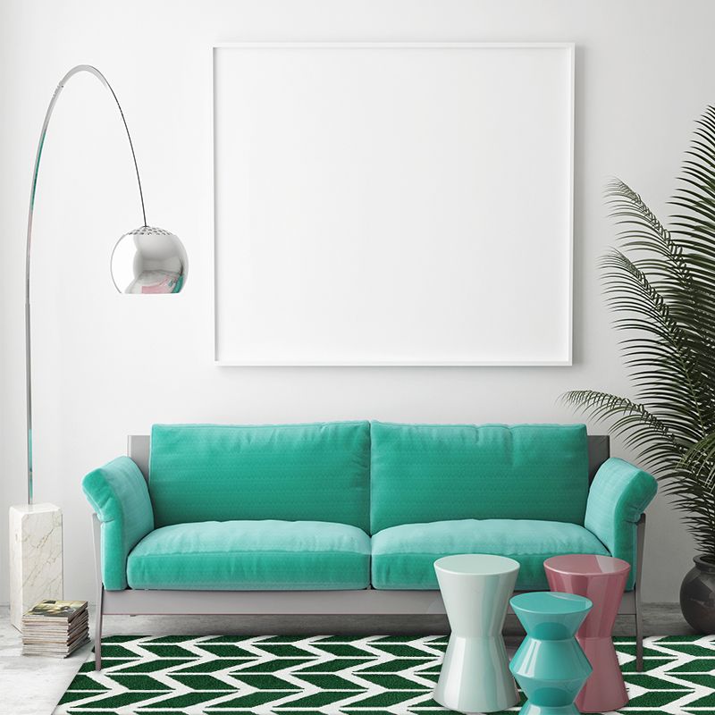 Modern Living Room Rug in Green Geometric Chevron Print Rug Polyester Machine Washable Area Rug