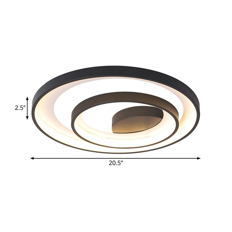 LED Bedroom Flush Ceiling Light Modernist Black Flush Mount Lamp with 2-Hoop Metal Shade in Warm/White Light, 16.5"/20.5" Dia