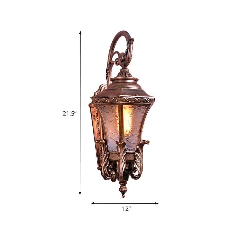 Brass 1 Head Wall Mount Light Fixture Lodges Textured Glass Urn Shape Outdoor Wall Lamp Sconce