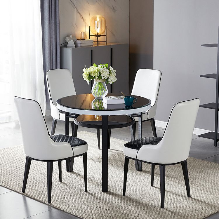 Glass Dining Room Table for 2 Person Round Tabletop with Storage