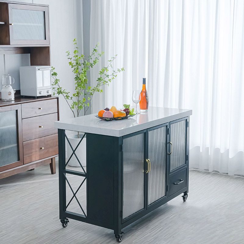 Kitchen Island Table Dining Room Prep Table with Storage Cabinet