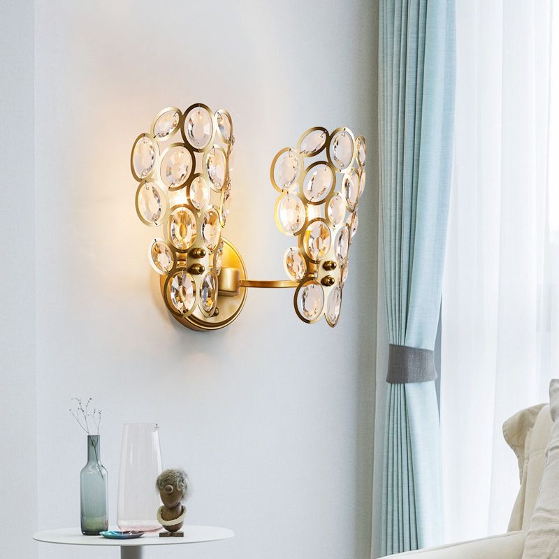 Cirkels Wand SCONCE LICHT MODERNE METAL 2 LICHTEN WANDELEMONTE LAMP MET DE ALLES CRYSTAL DECO IN GOUD VOOR SLAAPKAMER