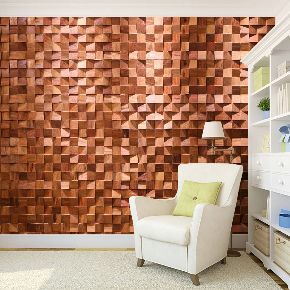 Brown Wood Wall Panel Indoor Mosaic Modern Glue Down Wall Panel