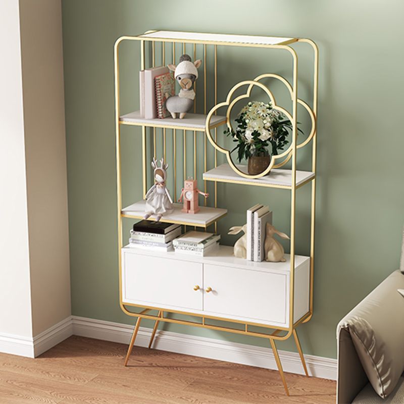 Glam Metal Shelf Bookcase Closed Back Bookshelf with Cabinets