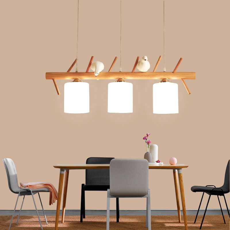 Solid Wood Branch Shaped Island Light with Birds Elements Modern Simplicity Style Lighting Fixture for Dining Room