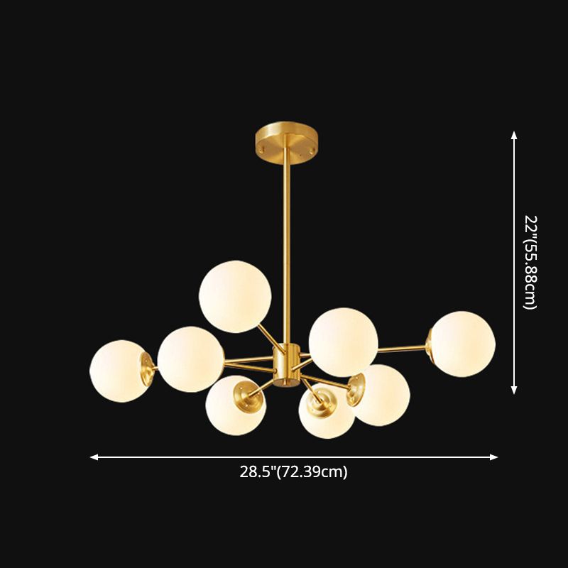 Post-Modern Metal Hanging Chandelier Light Opal Glass Shade Ceiling Chandelier in Gold for Bedroom