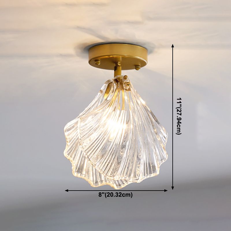 Gouden Shell plafondgemonteerde armatuur Eenvoud Stijl Glazen plafondlamp