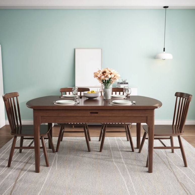 Contemporary Round Dining Table Rubberwood Solid Wood Table with 4 Legs