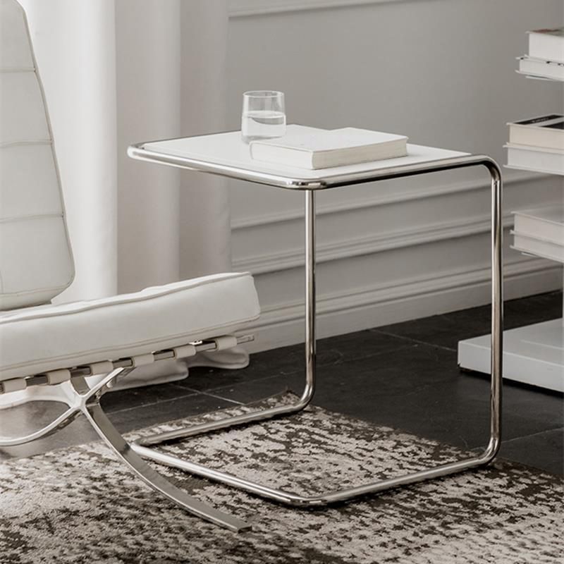Modernistic Corner Table Wooden Rectangular Top C Base Side Table