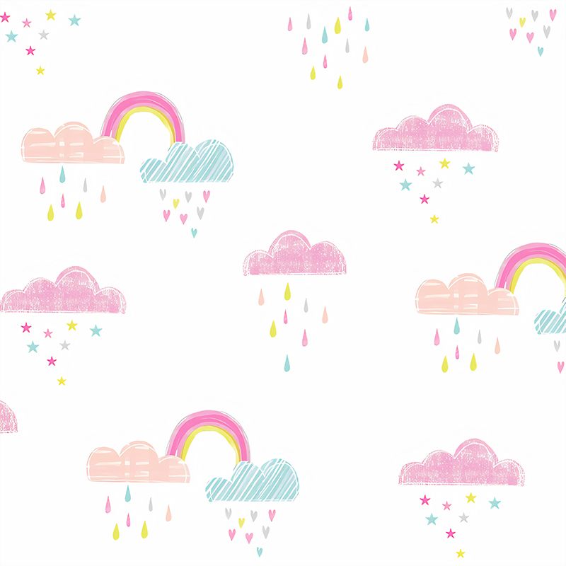 Schlichtes Regen- und Wolken-Wandbild für das Kinderzimmer, maßgeschneiderte Wanddekoration in Pastellfarben