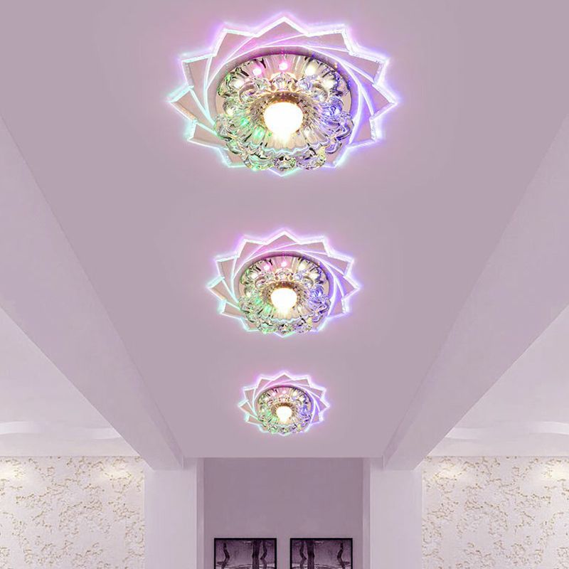 Plafonnier LED transparent de Style moderne, luminaire décoratif de plafond, motif Floral en cristal, pour couloir