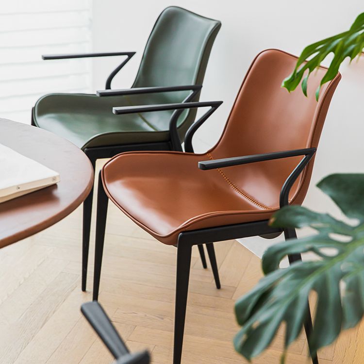 Industrial Style Arm Chair Faux Leather Dining Arm Chair for Living Room