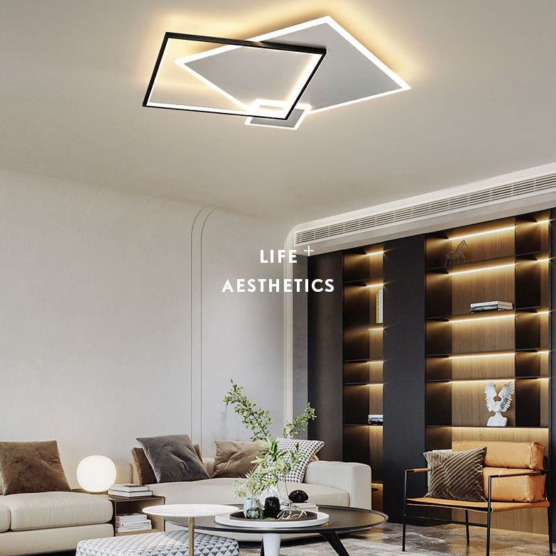 Acrylic Squares Flush Mount Light Minimalist Style LED Flush Mount Ceiling Light in Black-White