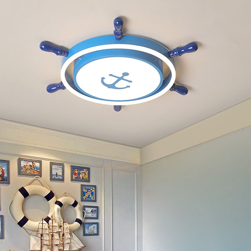 Plafonnier LED pour chambre à coucher, plafonnier bleu méditerranéen avec abat-jour en métal ancre