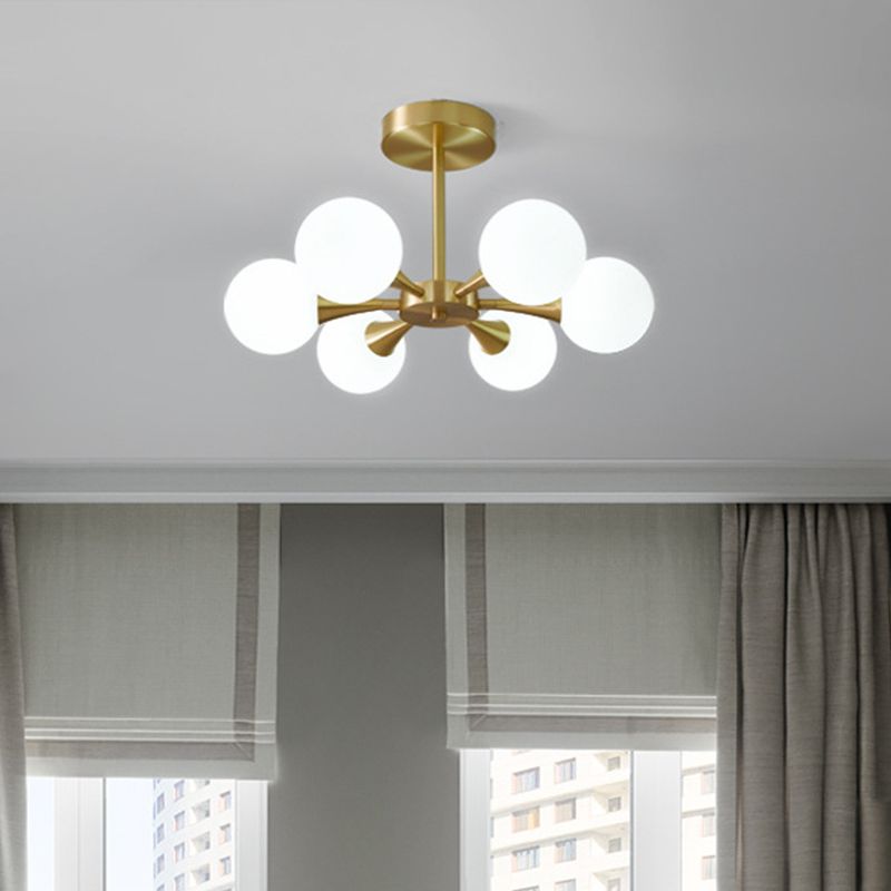Brass Globe Semi Flush Light Minimalist Glass LED Close to Ceiling Lamp for Bedroom