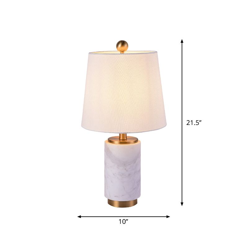 Tissu empire ombre lampe de nuit moderne 1 ampoule noire / gris / blanc table de table claire avec colonne en marbre