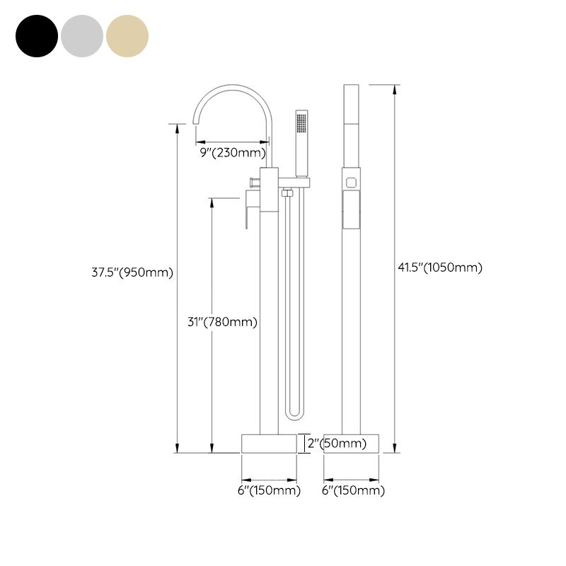 Floor Mounted Copper Freestanding Tub Filler High Arc Freestanding Faucet with Hose