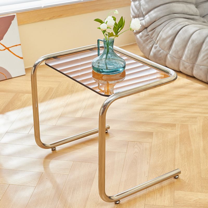 Modernistic Metal C Side Table Glass Top Side End Table for Living Room