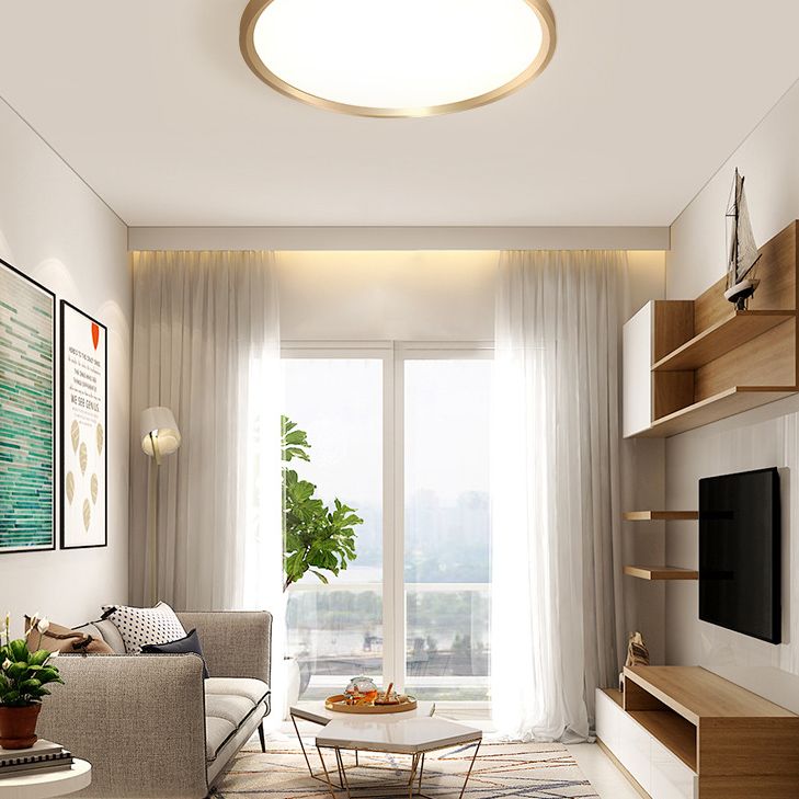 LED Bedroom Flush Ceiling Light Fixture Modern Gold Flush Ceiling Light with Circle Metal Shade