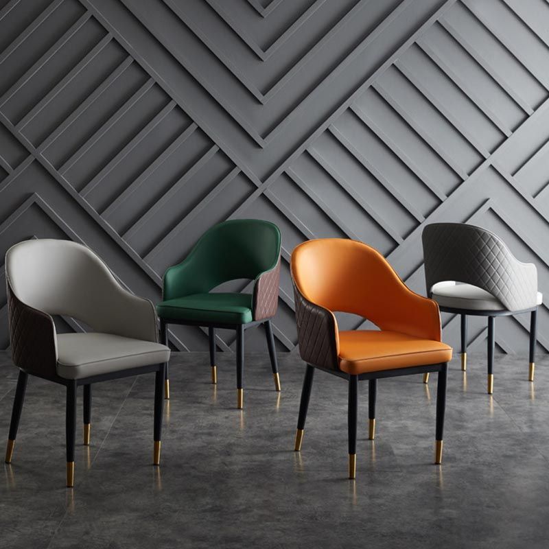 Glam Leather Dining Chair Open Back Dining Side Furniture with Iron Legs in Matte Finish