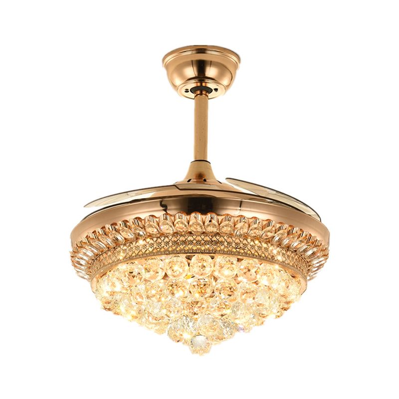 Faceted Crystal Bowl Semi Flush Ceiling Light Modern 19" Wide LED Pendant Fan Lamp, 4 Blades
