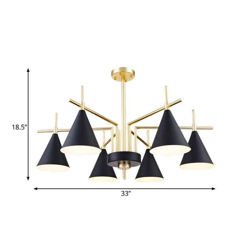 Mid-secolo in ferro conico semifulto a filo a filo a filo lampadario del soffitto in oro nero con design radiale per camera da letto
