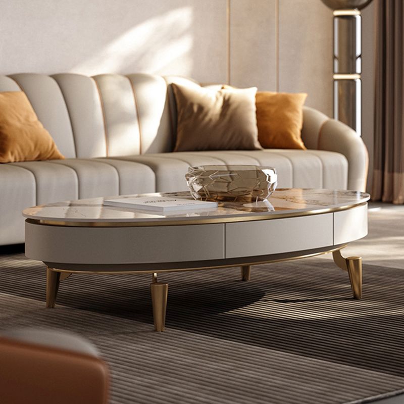 4 Legs Cocktail Table Modern Rectangle Single Coffee Table with 4 Drawers