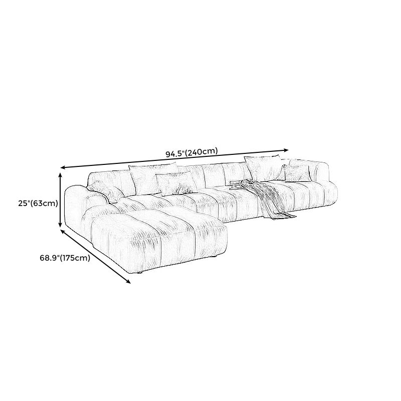 Velvet Round Arm Sectionals 24.8"High Tight Back Sofa with 4 Pillows