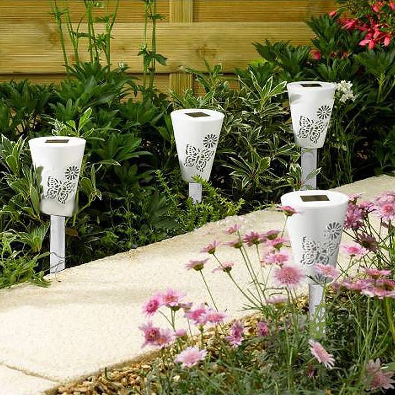 Plastic Cone Solar Ground Plug Lamp Modern LED White Pathway Light for Outdoor Lawn, 3 Packs