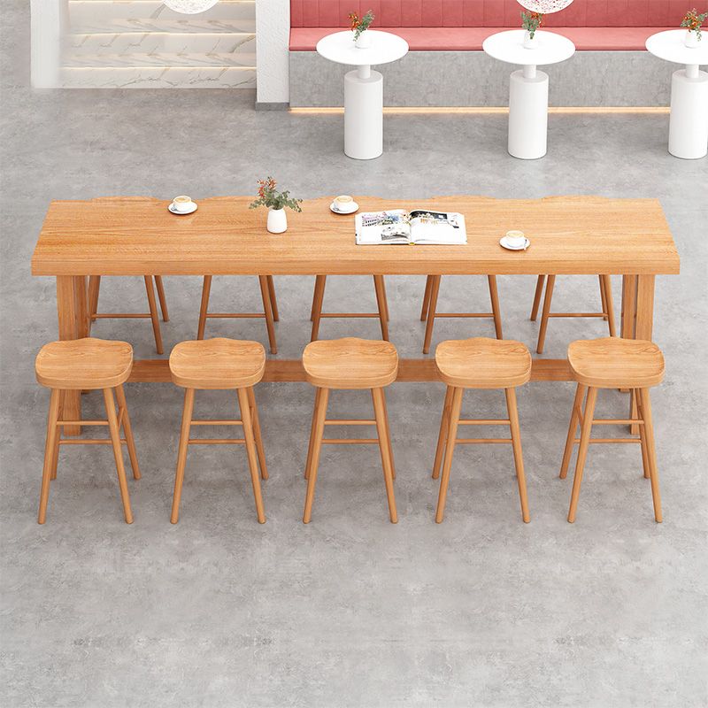 Modern Beige Wood Bar Dining Table Rectangle Indoor Bistro Table with Footrest