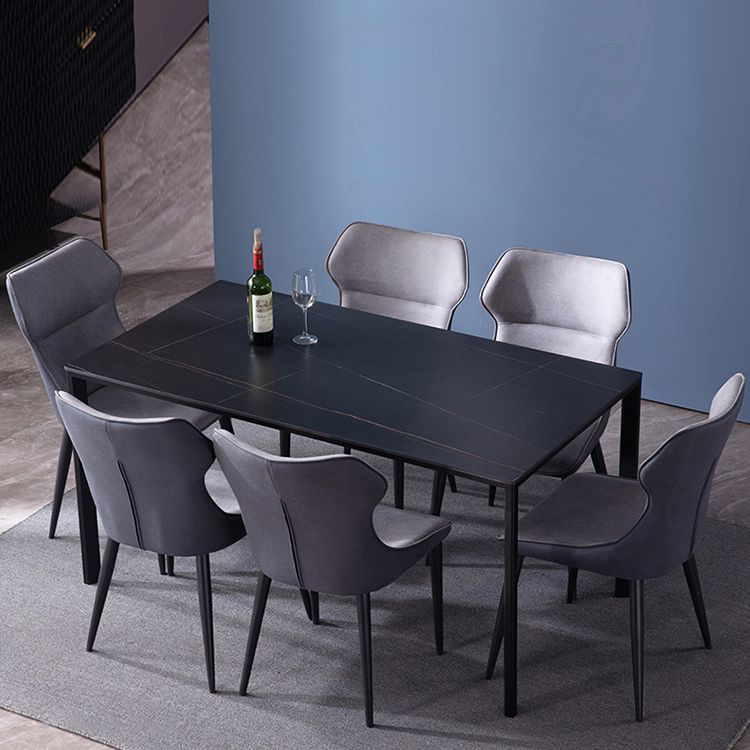 Gesinterde stenen eettafel industrieel zwart 4 poten basis rechthoektafel voor thuis