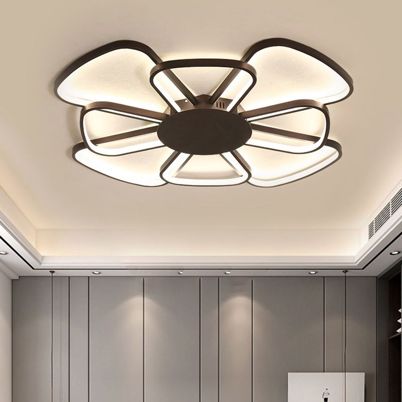 Minimalism Flower Ceiling Lamp Metallic LED Parlor Flush Mount Fixture in Coffee, Warm/White Light