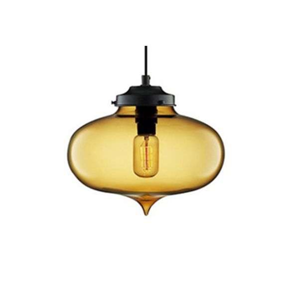 Teardrop Hanging Pendant Light Contemporary Glass 1 Light Red/Brown/Blue Hanging Ceiling Light