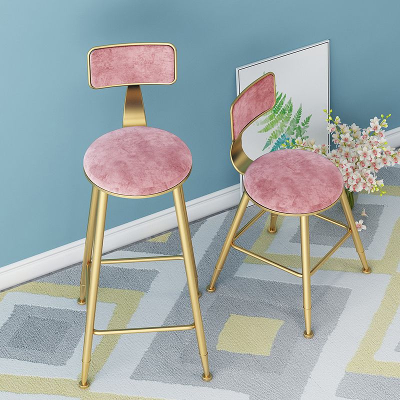 Nordic Style Backrest Counter Stool Iron Cafe Bar Stool with Velvet Cushion and Pedal