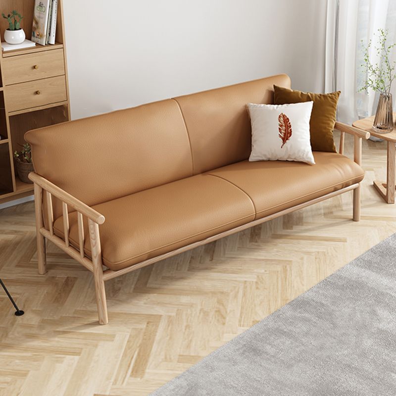 Faux Leather Sofa 28.74" D x 30.31" H Square Arm Sofa for Living Room