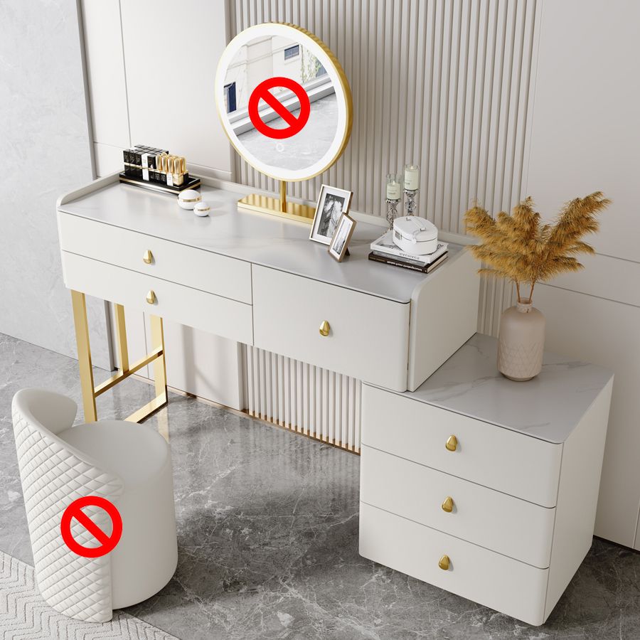 Stone Top Vanity Set 3/6 Storage Drawers Dressing Table with Padded Stool