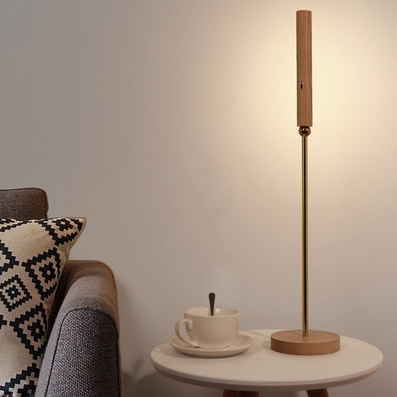 Modern Linear Table Lamp Yellow 1 Light LED Table Lamp with Wood for Dormitory