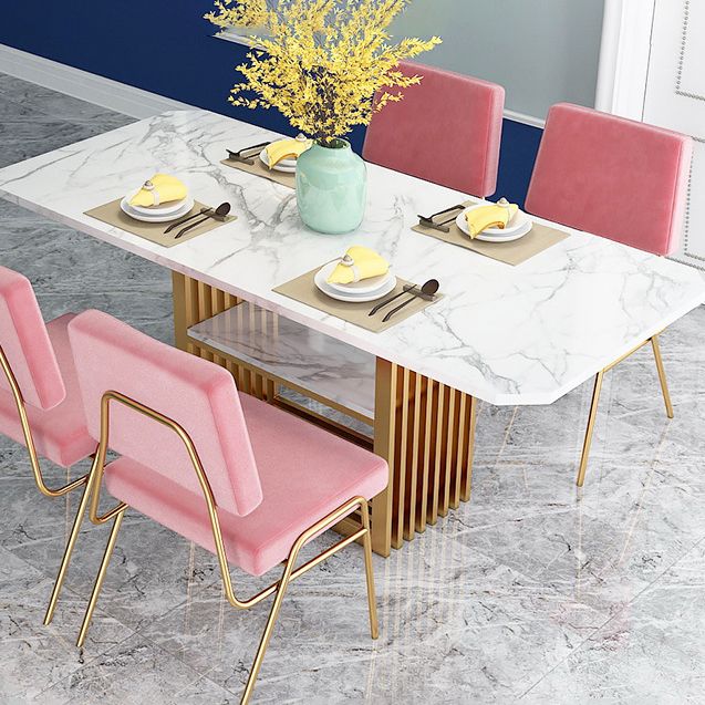 Sintered Stone Top Dining Table Luxury Rectangle Iron Pedestal Base Table