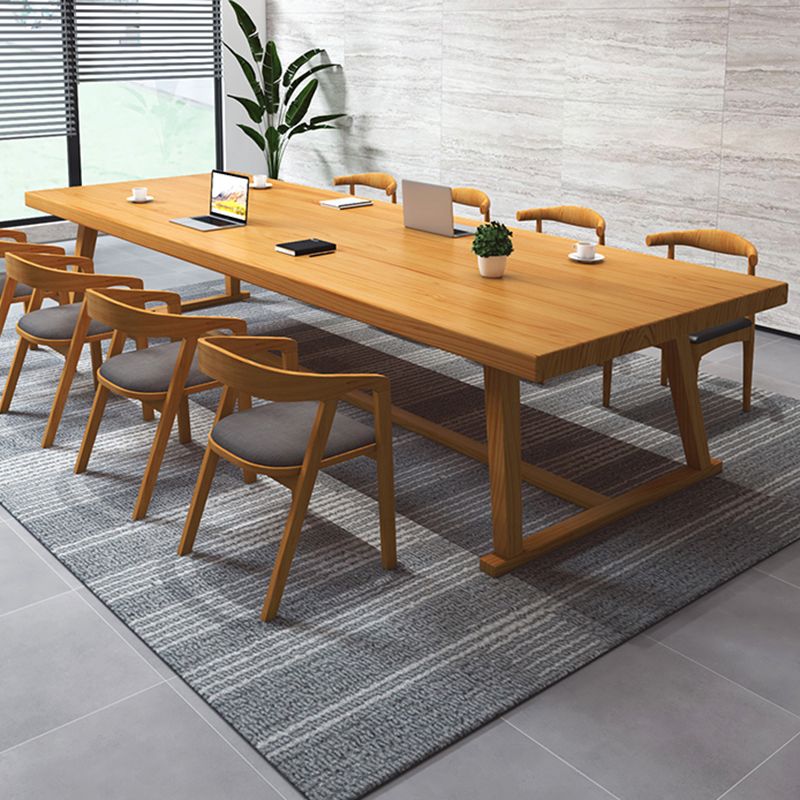 Modern Rectangle Furniture Pine Solid Wood Dining Site Table with Trestle Base