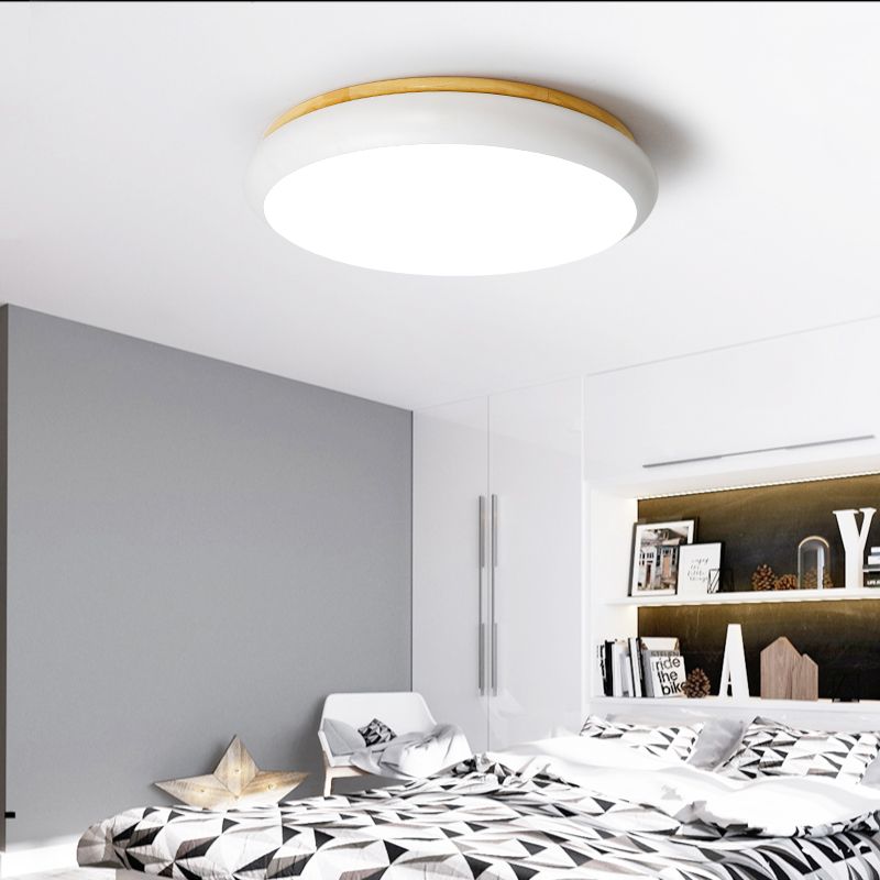 18"/21.5" Dia Drum Flush Mount Macaron Wood White/Pink/Green LED Flush Mount Lamp in White/Warm/Natural Light