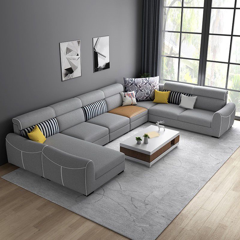 Contemporary Sewn Pillow Back Sofa & Chaise Square Tufted Sofa
