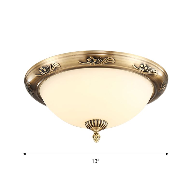 Plafonnier hémisphère classique à 2 ampoules en verre laiteux en laiton pour bureau, 13"/15"/19,5" de diamètre