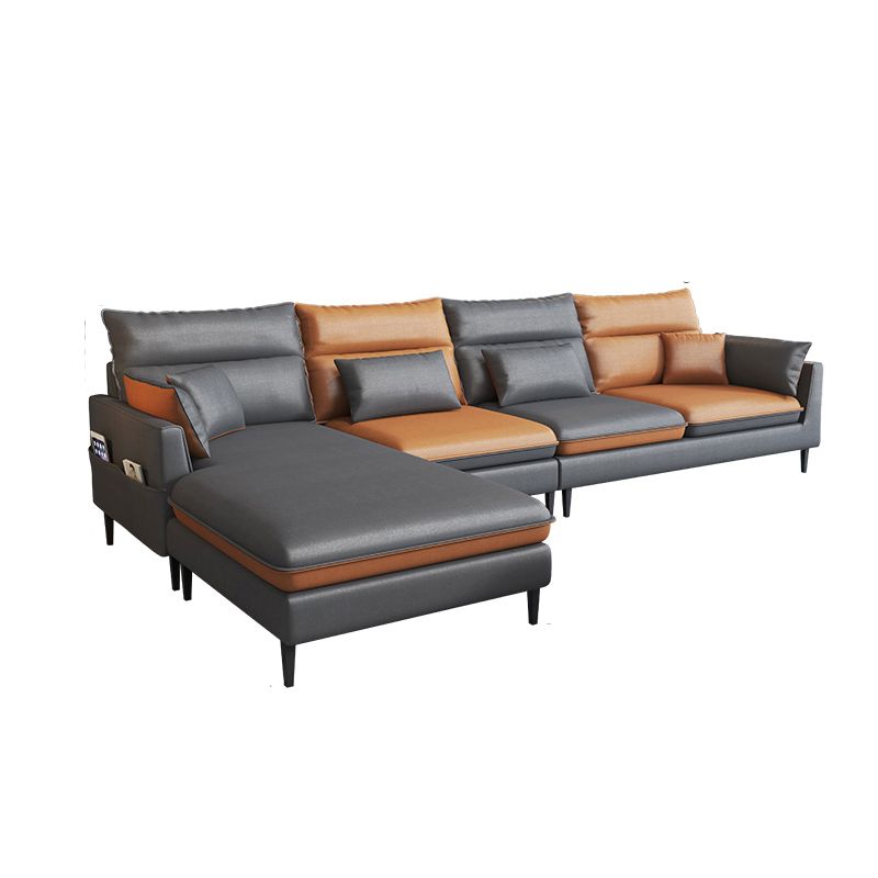 Contemporary 35.43 " H Faux Leather Flared Arm Sofa & Chaise