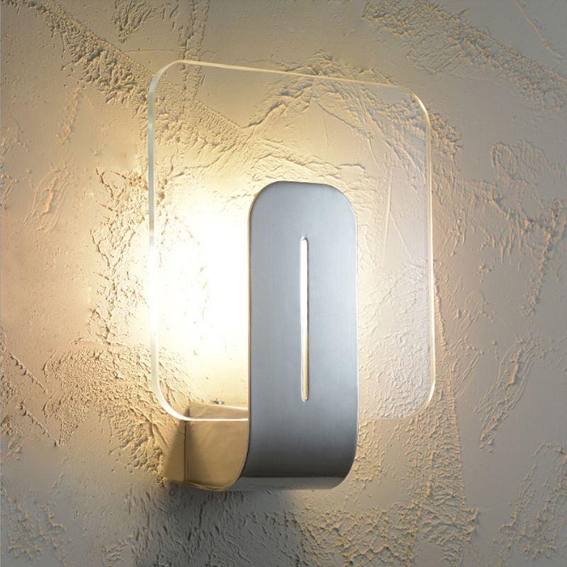 1 lumière de la salle de bain LED LED avec une teinte en verre transparent carré lampe murale nickel en lumière chaude / blanche