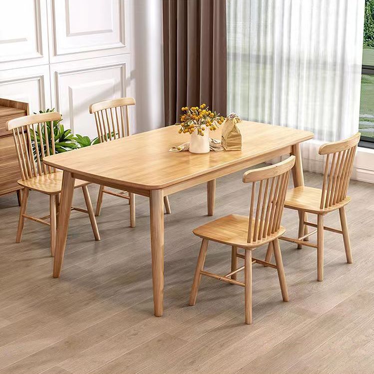 Modern Rubber Wood Dinette Set 1/2/5/7 Pieces Rectangle Beige Dining Table Set