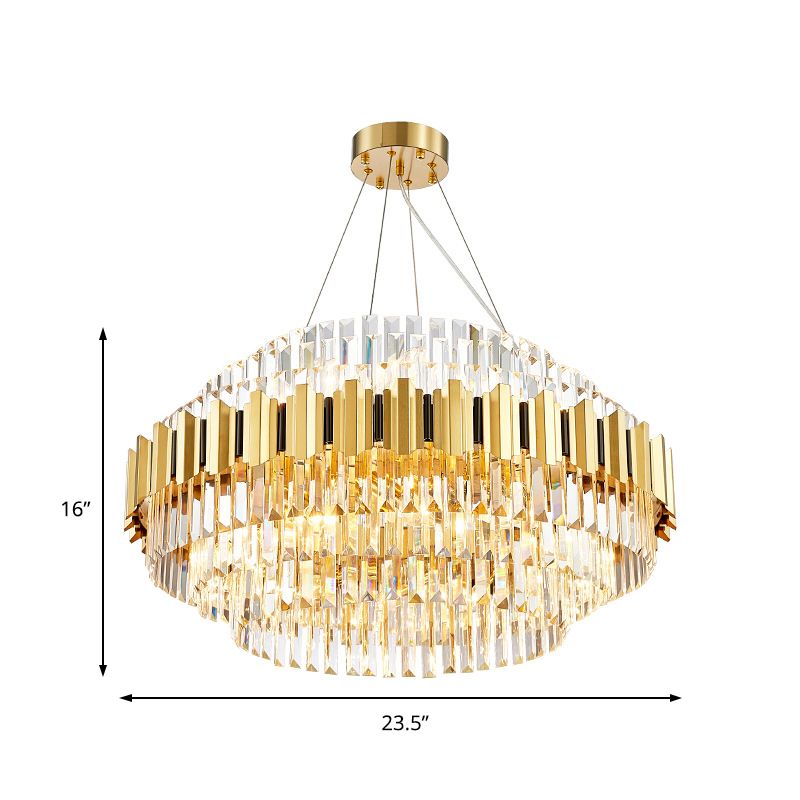 Layered Pendant Light Dining Room Multi Light Vintage Metal Chandelier Light with Faceted Crystal in Gold
