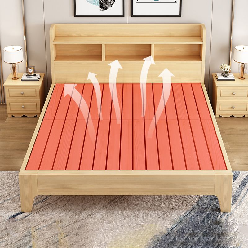 Modern Platform Bed 35.43" High Solid Wood Bed Frame with Shelves