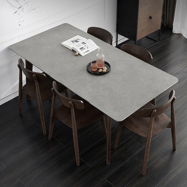 Stone Top Dining Table Mid-Century Modern Dining Table with 4 Oak Wood Legs
