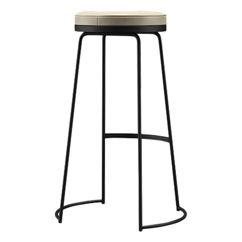 Scandinavian Round Indoor Bar Stool Faux Leather Backless Footrest Bar Stool
