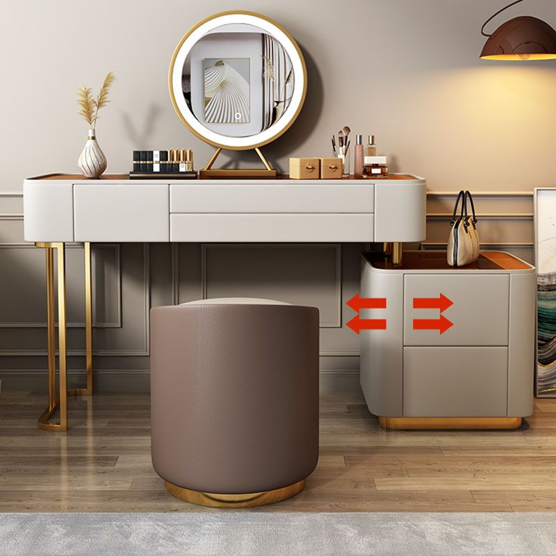 Contemporary Faux Leather Vanity Tables 4 Drawer Glass Top Makeup Vanity Desk